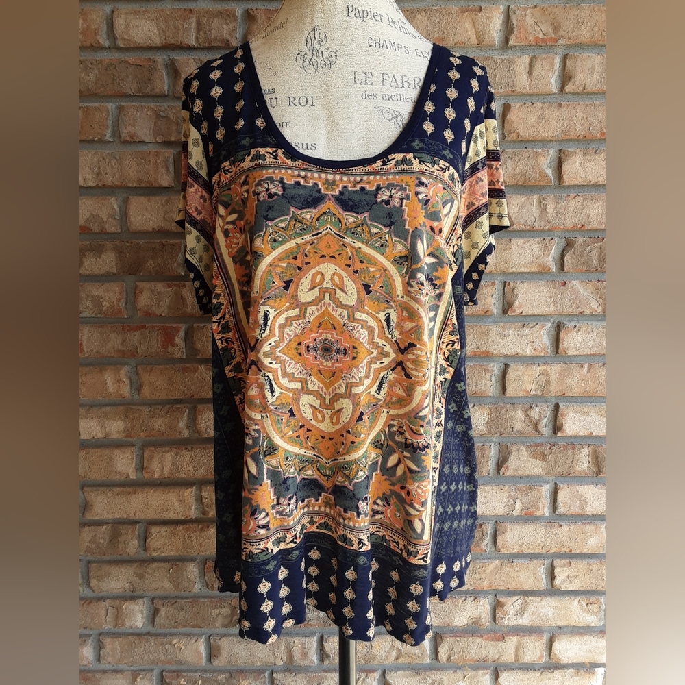 Lucky Brand Multicolor Bohemian Short Sleeve Top